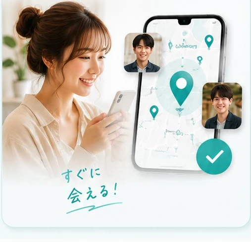 スマホの地図で近くの男性キャストを呼び出すイメージ。すぐに会える。